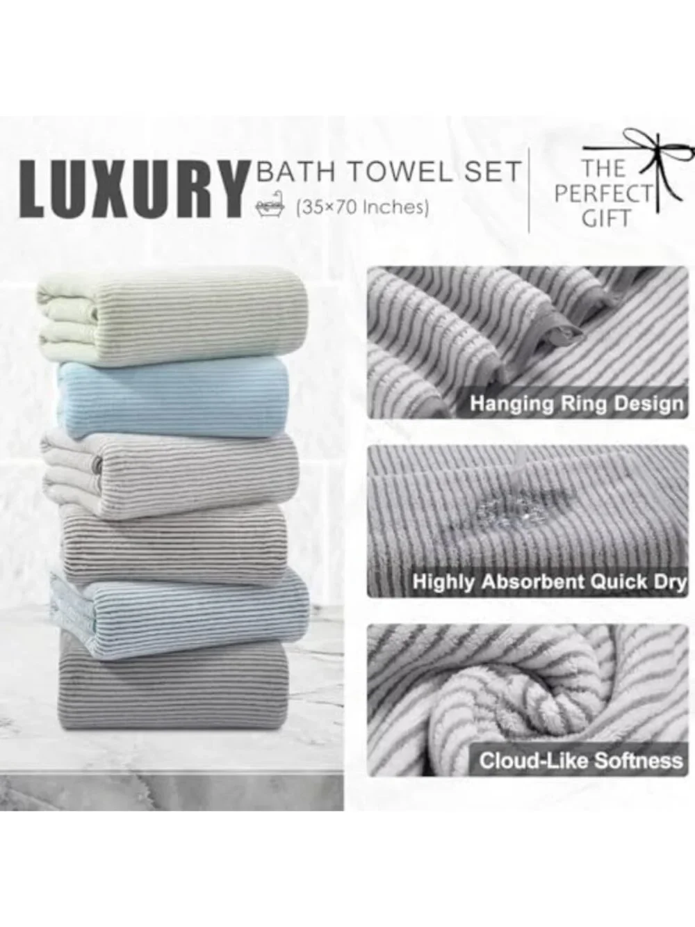 Oversized 4-Piece Bath Towel Set - Ultra Soft, Extra Large, Quick Dry, Luxury